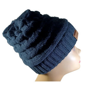 ViGrace Women's Black One Size Cable Stitch Beanie Toboggan Hat